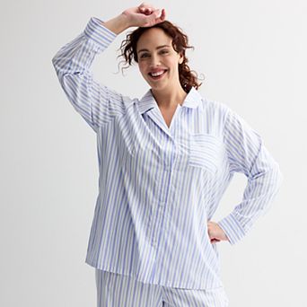 Plus Size Sonoma Goods For Life® Woven Separates Notch Boy Friend Sleep Shirt