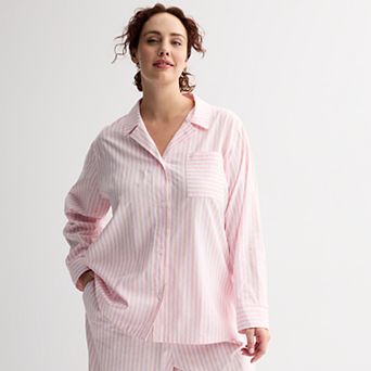 Plus Size Sonoma Goods For Life® Woven Separates Notch Boy Friend Sleep Shirt