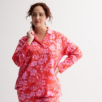 Plus Size Sonoma Goods For Life® Woven Separates Notch Boy Friend Sleep Shirt