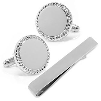 Rope Border Round Cufflinks And Tie Bar Gift Set