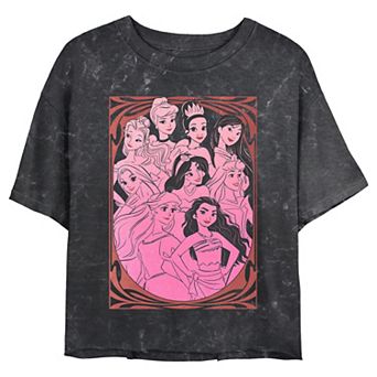 Disney Princess Belle, Cinderella, Tiana, Pocahontas, Rapunzel, Jasmine, Aurora, Ariel & Moana Charming Portrait Juniors' Cropped Graphic Tee