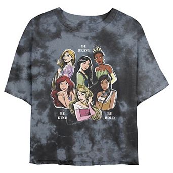 Disney Princess Rapunzel, Mulan, Tiana, Ariel, Aurora & Pocahontas Be Brave Be Kind Be Bold Juniors' Cropped Graphic Tee