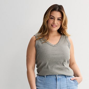 Plus Size Sonoma Goods For Life® Ribbed V-Neck Tank Top