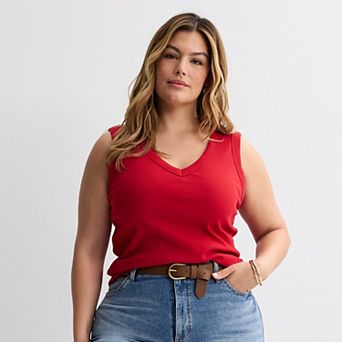 Plus Size Sonoma Goods For Life® Ribbed V-Neck Tank Top