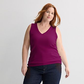 Plus Size Sonoma Goods For Life® Ribbed V-Neck Tank Top