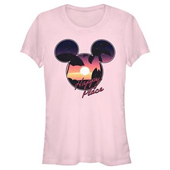 Disney's Mickey Mouse Tropical Sunset Happy Place Juniors' Fitted Graphic Tee