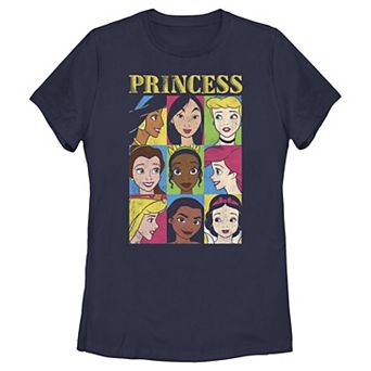 Disney Princess Jasmine, Mulan, Cinderella, Belle, Tiana, Ariel, Aurora, Moana & Snow White Pop Colors Portraits Juniors' Graphic Tee
