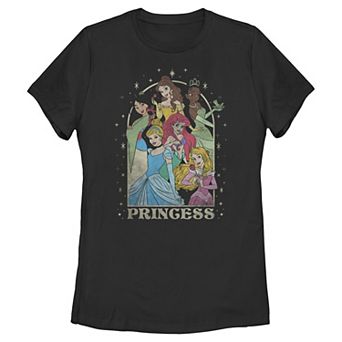 Disney Princess Mulan, Belle, Tiana, Cinderella, Ariel & Aurora Arch Portrait Juniors' Graphic Tee