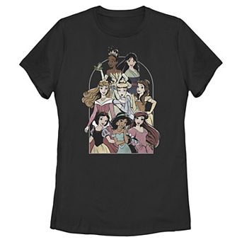 Disney Princess Tiana, Mulan, Aurora, Cinderella, Belle, Snow White, Jasmine & Ariel Close Group Juniors' Graphic Tee