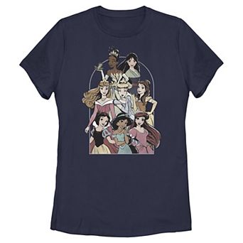 Disney Princess Tiana, Mulan, Aurora, Cinderella, Belle, Snow White, Jasmine & Ariel Close Group Juniors' Graphic Tee