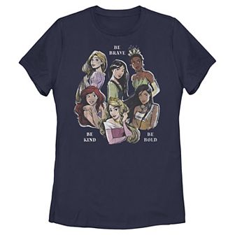 Disney Princess Rapunzel, Mulan, Tiana, Ariel, Aurora & Pocahontas Be Brave Be Kind Be Bold Juniors' Graphic Tee