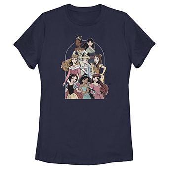 Disney Princess Tiana, Mulan, Aurora, Cinderella, Belle, Snow White, Jasmine & Ariel Group Juniors' Graphic Tee