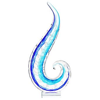 Luxury Lane Hand Blown Ocean Wave Sommerso Art Glass Sculpture