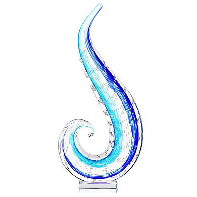 Luxury Lane Hand Blown Ocean Wave Sommerso Art Glass Sculpture
