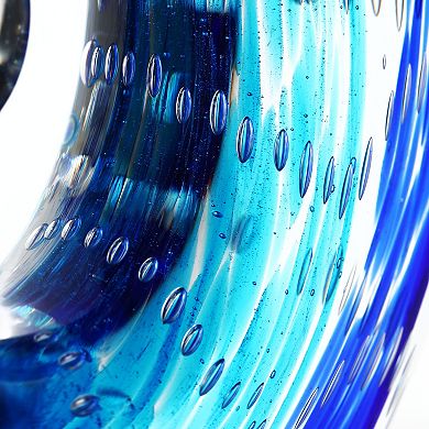 Luxury Lane Hand Blown Ocean Wave Sommerso Art Glass Sculpture