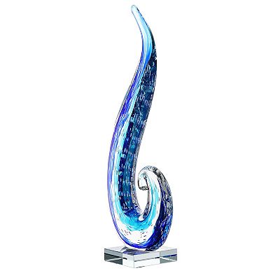 Luxury Lane Hand Blown Ocean Wave Sommerso Art Glass Sculpture
