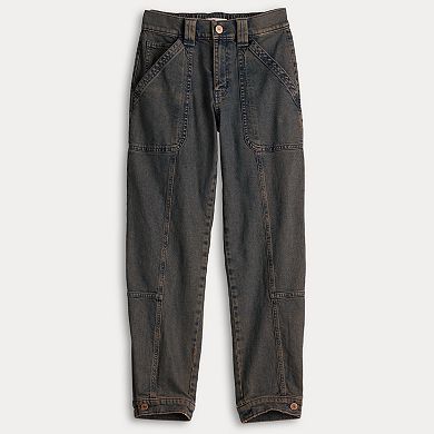 Juniors' SO® Mid-Rise Button Hem Jogger Jeans