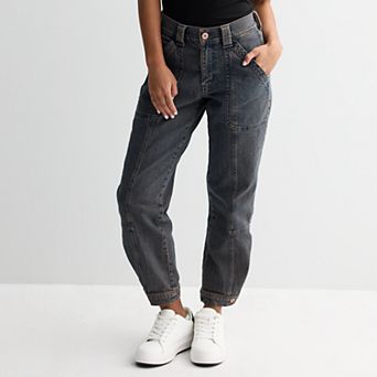 Juniors' SO® Mid Rise Button Hem Jogger Jeans