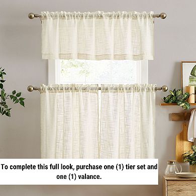 HLC.me Linda Faux Linen Textured Semi Sheer Rod Pocket Cafe Curtain Tiers, Set Of 2
