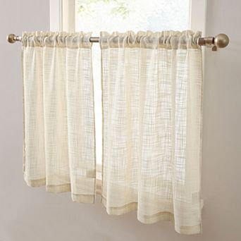 HLC.me Linda Faux Linen Textured Semi Sheer Rod Pocket Cafe Curtain Tiers, Set Of 2