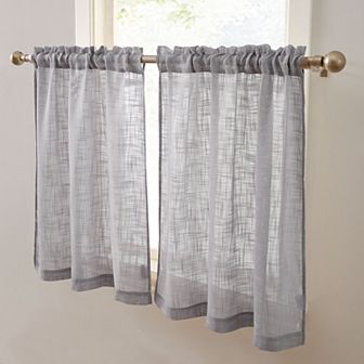 HLC.me Linda Faux Linen Textured Semi Sheer Rod Pocket Cafe Curtain Tiers, Set Of 2