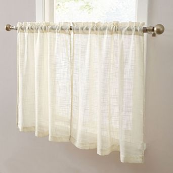 HLC.me Linda Faux Linen Textured Semi Sheer Rod Pocket Cafe Curtain Tiers, Set Of 2