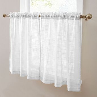 HLC.me Linda Faux Linen Textured Semi Sheer Rod Pocket Cafe Curtain Tiers, Set Of 2