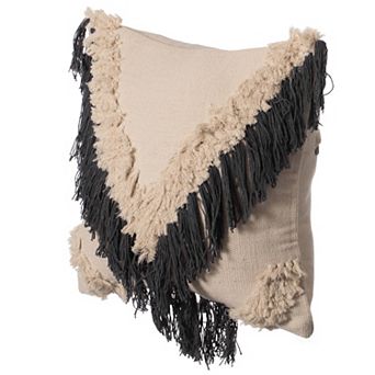 Handwoven Cotton Throw Pillow Cover with Embossed and Fringed Crossed line, Without filler
