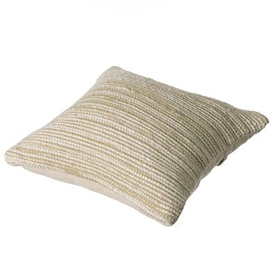 Handwoven Wool & Cotton Throw Pillow Cover with Woven Knit Texture - Beige without Filler