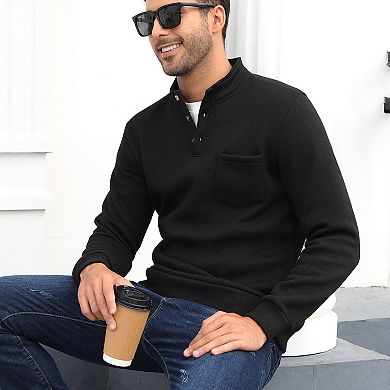 Men's Casual Henley Pullover Sweater Slim Fit Knitted Thermal Fleece Polo Sweatshirt