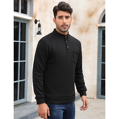 Men's Casual Henley Pullover Sweater Slim Fit Knitted Thermal Fleece Polo Sweatshirt