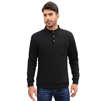 Men's Casual Henley Pullover Sweater Slim Fit Knitted Thermal Fleece Polo Sweatshirt