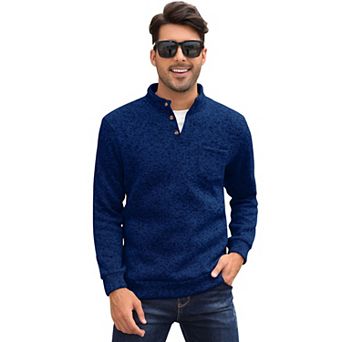 Men's Casual Henley Pullover Sweater Slim Fit Knitted Thermal Fleece Polo Sweatshirt