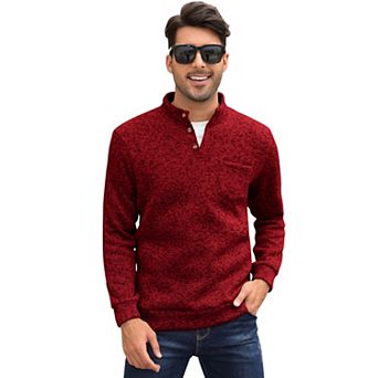 Men's Casual Henley Pullover Sweater Slim Fit Knitted Thermal Fleece Polo Sweatshirt