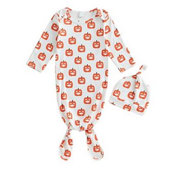 Baby Halloween Pumpkin Knotted Gown With Hat