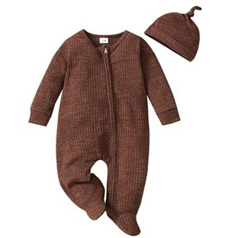 Baby Cocoa Knit Zipper Footie with Hat