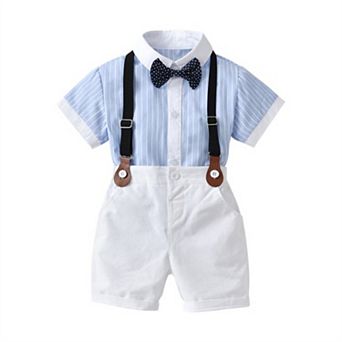 Baby Toddler Boys Blue Button-up And Suspenders Set