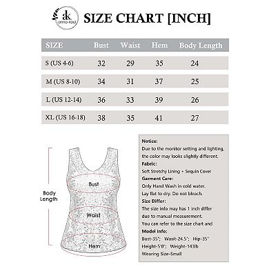 Women's Sleeveless Sequin Tank Top V-Neck Sparkly Party Shirt