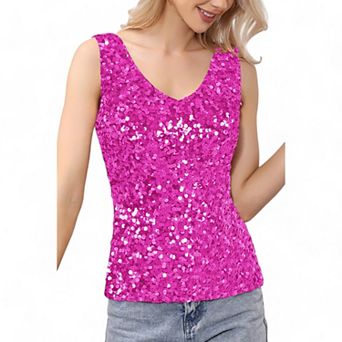 Women's Sleeveless Sequin Tank Top V-Neck Sparkly Party Shirt
