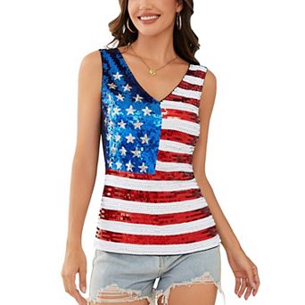 Women' s Sleeveless Sequin Fashion Tank Top V-Neck Sparkly Party Shirt