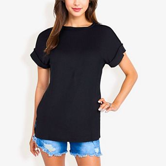 Women's Striped Knit Top with Crew Neck and Short Sleeves, Casual Loose Fit Comfortable Blouse