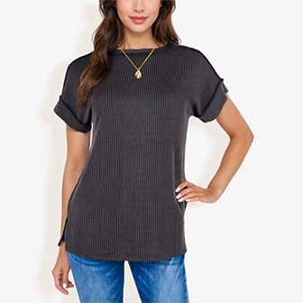 Women's Striped Knit Top with Crew Neck and Short Sleeves, Casual Loose Fit Comfortable Blouse