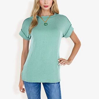 Women's Striped Knit Top with Crew Neck and Short Sleeves, Casual Loose Fit Comfortable Blouse