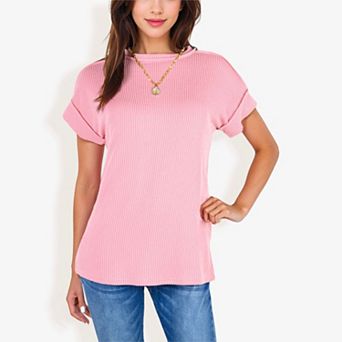 Women's Striped Knit Top with Crew Neck and Short Sleeves, Casual Loose Fit Comfortable Blouse