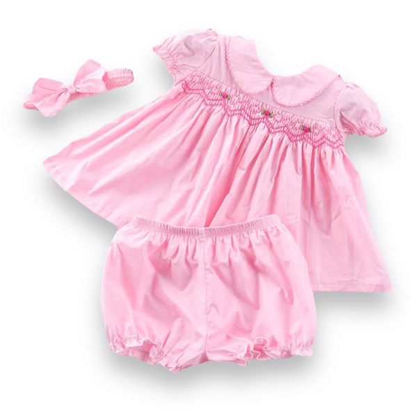Petit Bebe Girls Pink Floral Smocked Dress - Long Sleeves main image 1
