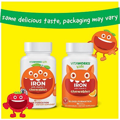 VitaWorks® Kids Iron 10 mg with Vitamin C 50 mg Chewable Tablets - Iron Levels - 120 Count