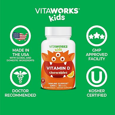 VitaWorks® Kids Vitamin D 1,000 IU Chewable Tablets - Bone Health And Immune - 120 Chewables