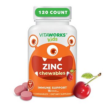 VitaWorks® Kids Zinc 15 mg Chewable Tablets - Skin Health And Immune Function - 120 Chewables