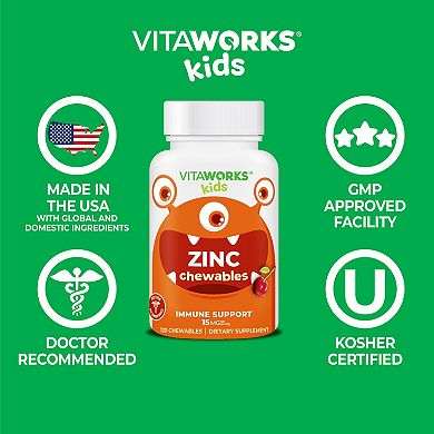 VitaWorks® Kids Zinc 15 mg Chewable Tablets - Skin Health And Immune Function - 120 Chewables