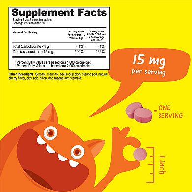 VitaWorks® Kids Zinc 15 mg Chewable Tablets - Skin Health And Immune Function - 120 Chewables